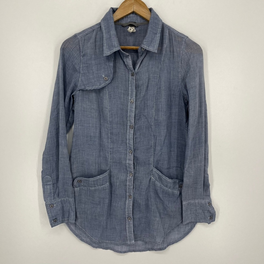 We‎ The Free Free People Blue Textured Button Down Utility Shirt XS